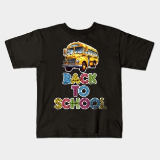 Back to School Yellow School Bus Distressed Kids T-Shirt